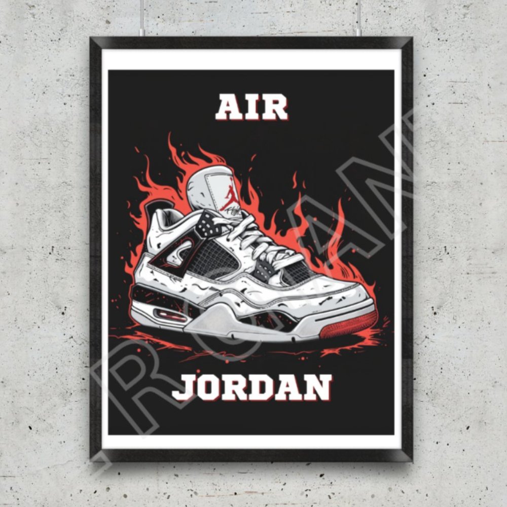 Air Jordan Nike Flames Shoe Art Print 11 x14- Nike, Cityscape,Artwork, Flames